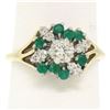 Image 1 : Petite 14k White & Yellow Gold 0.80 ctw Round Diamond Emerald Cluster Dinner Rin