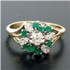 Image 2 : Petite 14k White & Yellow Gold 0.80 ctw Round Diamond Emerald Cluster Dinner Rin