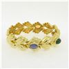 Image 3 : 14k Yellow Gold 6.81 ctw Multi Gemstone Ribbed Wide Leaf Chain Bracelet