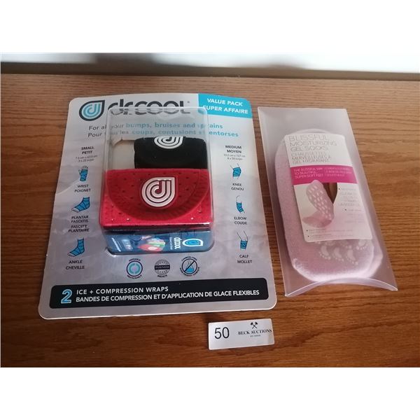 Dr. Cool 2 x Ice/Compression Wraps and a Pack of Blissful Moisturizing Gel Socks