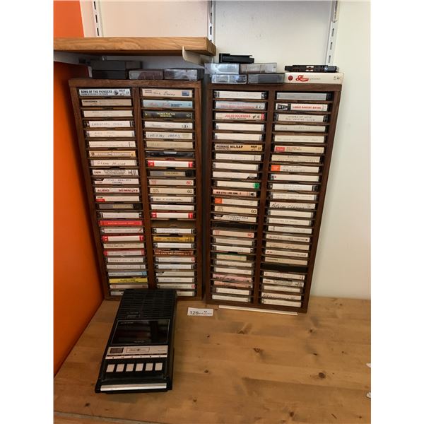 Large Assortment of Cassettes and Vintage Sears Cassette Recorder (Model 19295)