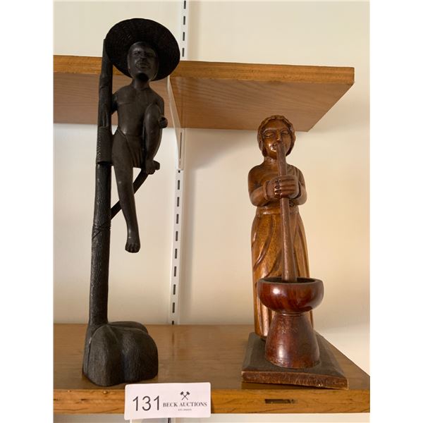 Two Wooden Statues - Fisherman and Cooking Woman