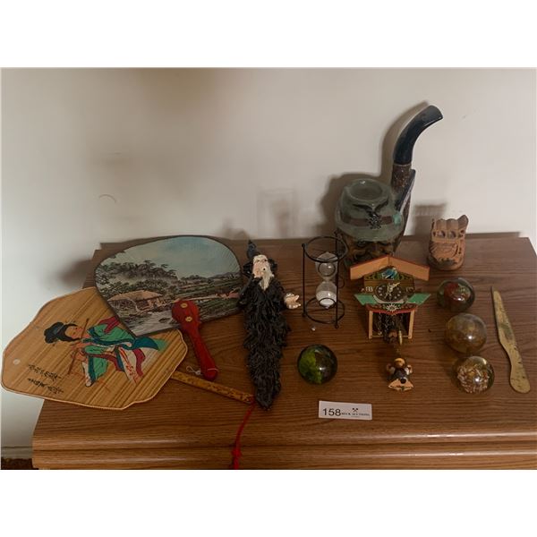 Assorted Decorative Collectibles - Paper Weights, Decorative Fans, and More!