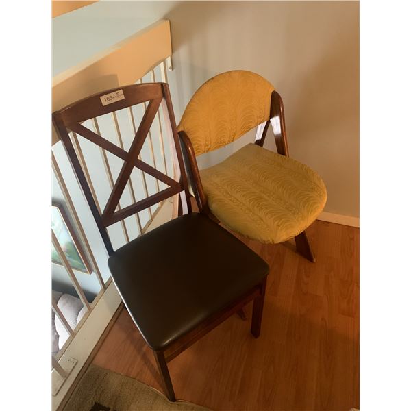 Vintage Upholstered Chair and Folding Wooden Chair