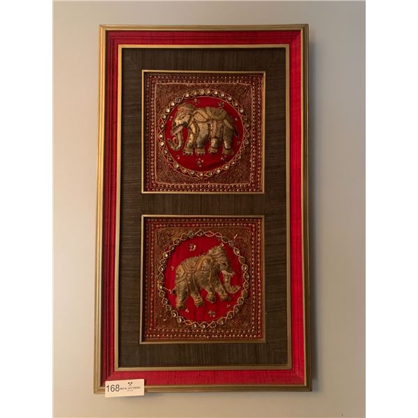 Ornate Framed Indian-Style Elephant Artwork (25.5" x 15")