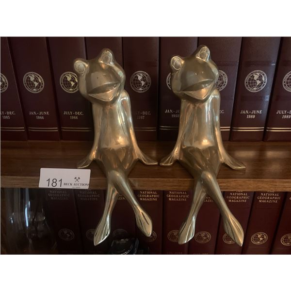 Pair of Solid Brass Frog Bookshelf Decorations