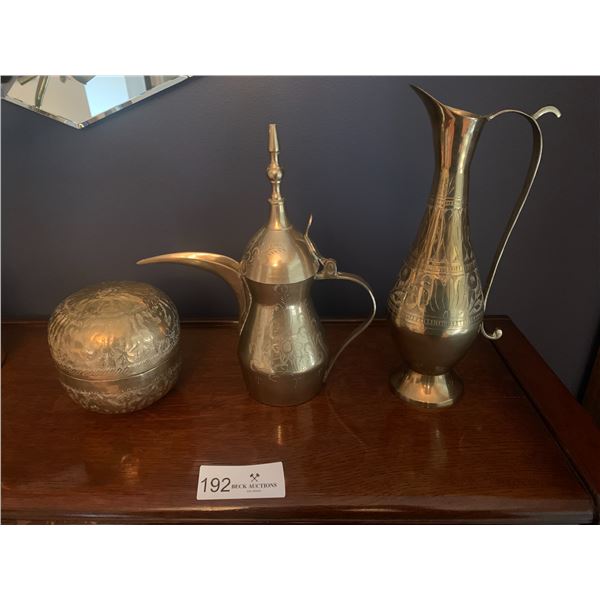 Assortment of Brassware - 2 x Jugs and a Capsule