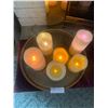 Image 1 : Assortment of Electronic Candles w/ Decorative Brass Tray