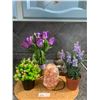 Image 1 : Assortment of Home Decor - Solar-Powered Buddha, Artificial Plants, Salt Lamp