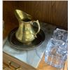 Image 2 : Marble Cutting Board, Brass Water Jug, and Three Glass Candy Bowls