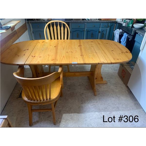Wooden Table w/ Folding Ends and 2 x Chairs (See Description)