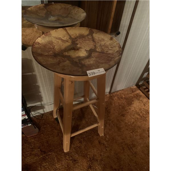Wooden Bar Stool w/ Decorative Glass Bowl