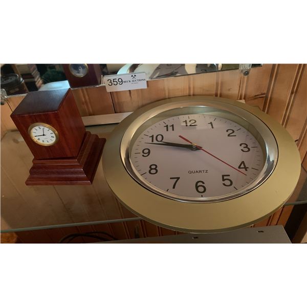 Wall Clock and Unique Rotating Wooden Clock/Mirror/Thermometer