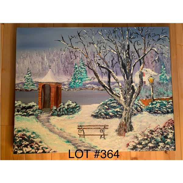 Oil on Canvas Painting of Winter Park Scene