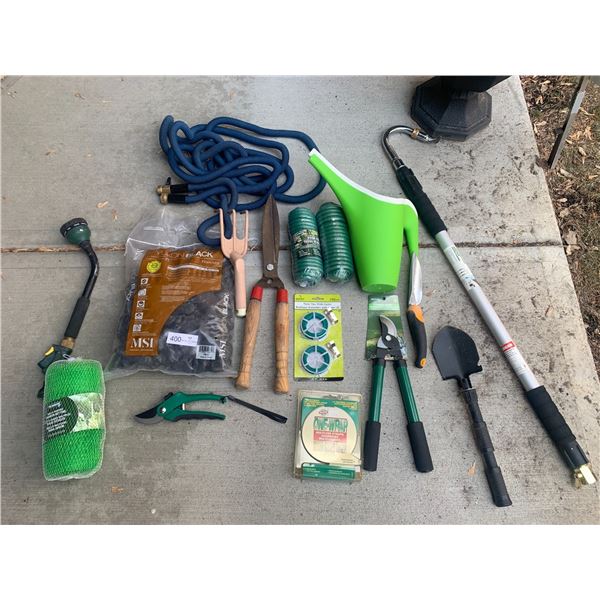 Assortment of Gardening Tools - Watering Cans, Pruning Shears, Hose, and More!