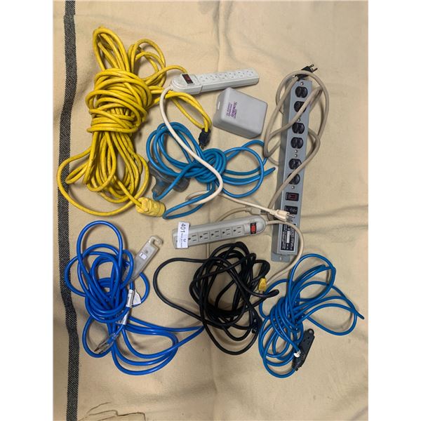 Assortment of Extension Cables, Power Bars, and International Converter Kit