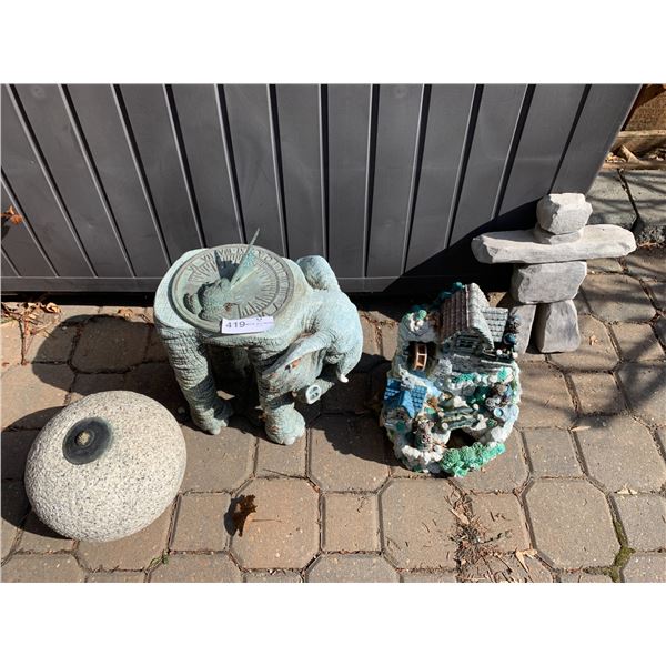 Elephant Sundial, Inukshuk, and Other Lawn Decorations