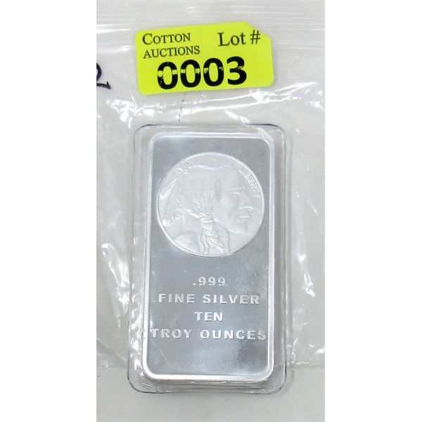 10 Oz .999 Silver Indigenous Liberty Buffalo Bar 