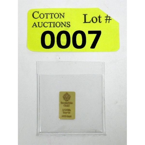 1/100 Oz .9999 Fine Gold Scottsdale Lion Bar 