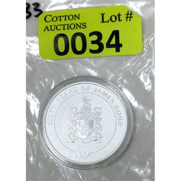 1 Oz .9999 Silver 2022 James Bond 007 60th Anniversary Coin 