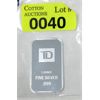 Image 1 : 1 Oz .999 Silver TD Bank Investor Bar 
