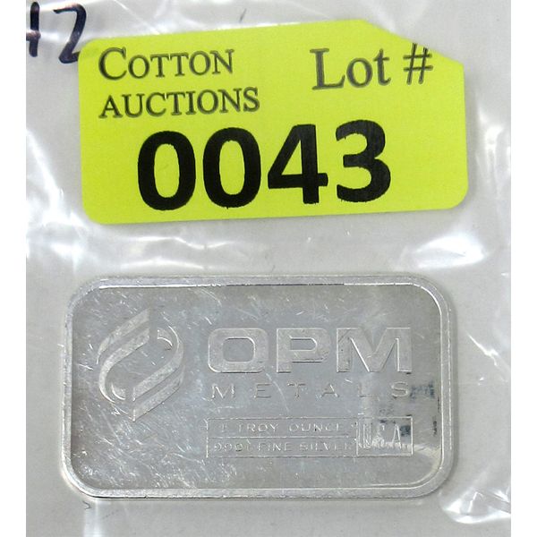 1 Oz .999+ Silver OPM Metals Bar 