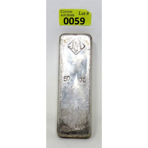 Rare 50 Oz .999+ Silver Johnson Matthey Hand Stamped & Poured Bar 