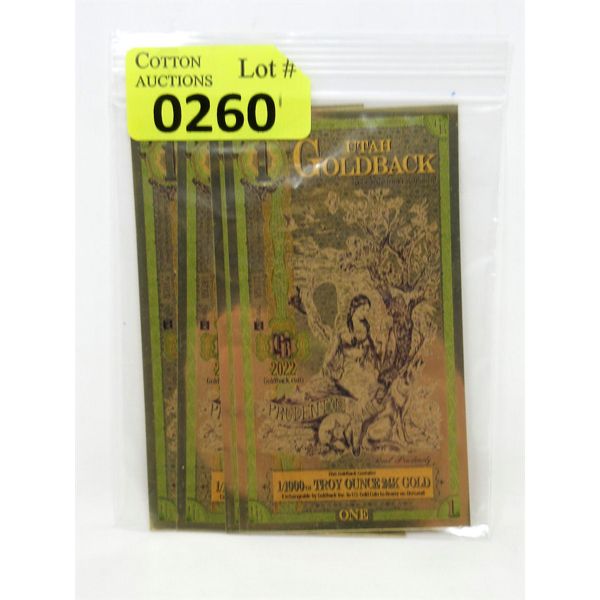 4 x 24 Karat Gold 1/1000 Oz. Utah GoldBacks 