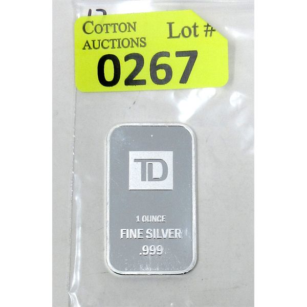 1 Oz .999 Silver TD Bank Investor Bar