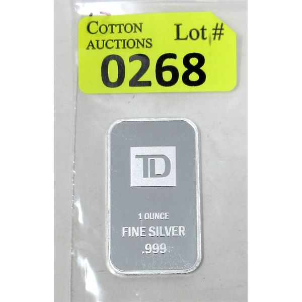 1 Oz .999 Silver TD Bank Investor Bar