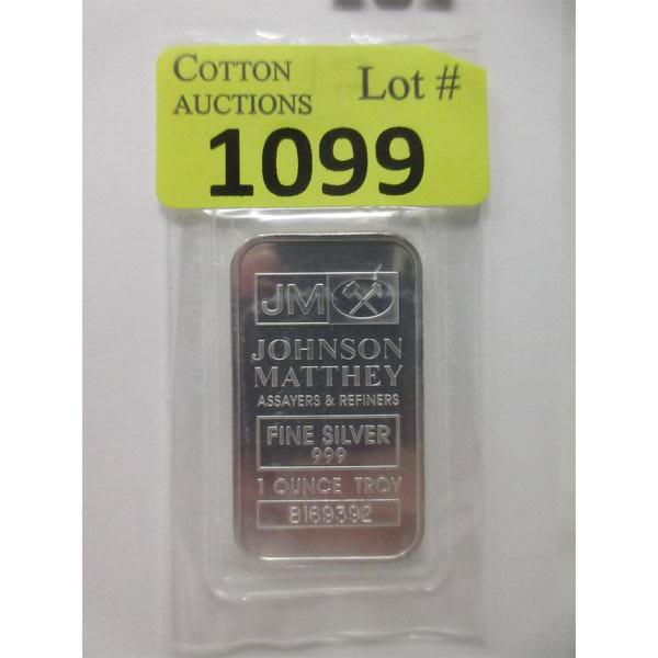 1 Oz .999 Silver Johnson Matthey Serial Numbered Bar 