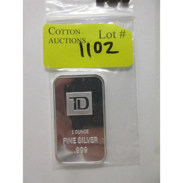1 Oz .999 Silver TD Bank Investor Bar