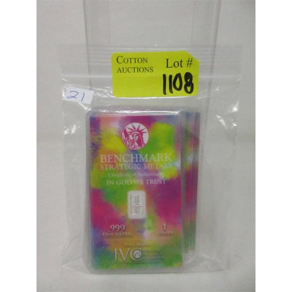 20 x 1 Grain .999 Silver Certified Bars 