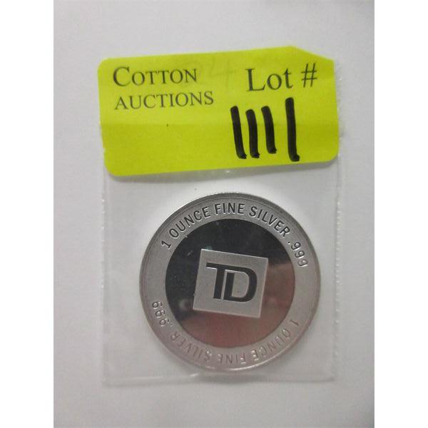 1 Oz .999 Silver TD Bank Round 