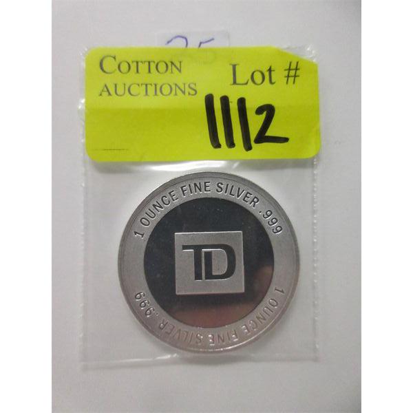 1 Oz .999 Silver TD Bank Round 