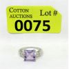 Image 1 : Princess Cut Amethyst & Diamond Sterling Silver Ring