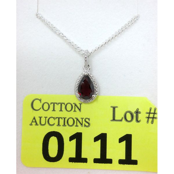 Garnet & Diamond Sterling Silver Pendant 