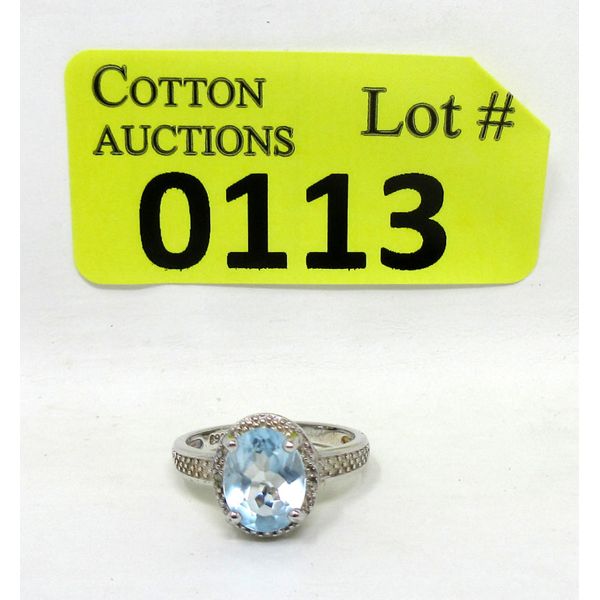 Blue Topaz & Diamond Sterling Silver Solitaire Ring 