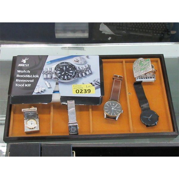 Watch Band Tool Kit, 3 Watches, & 2 Mini Clocks