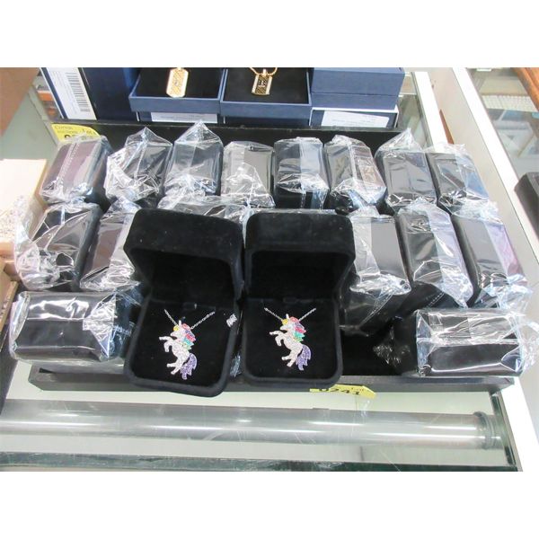 21 New Rainbow Crystal Unicorn Necklaces in Boxes