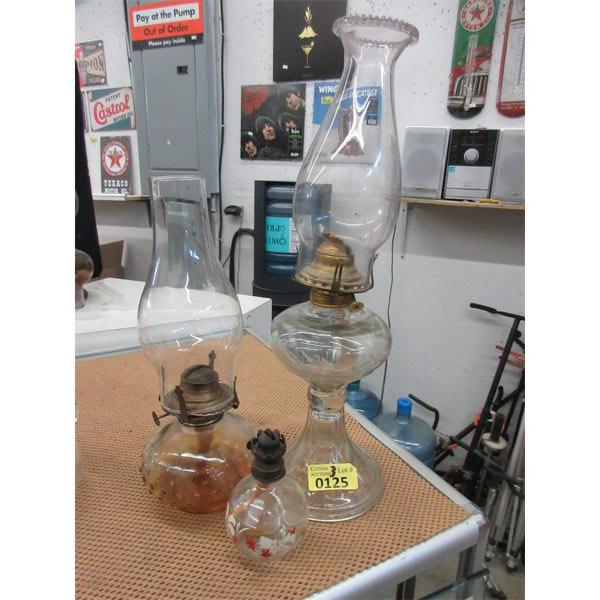 3 Vintage Glass Oil Lamps