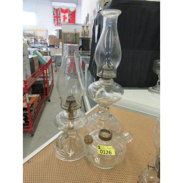 3 Vintage Glass Oil Lamps