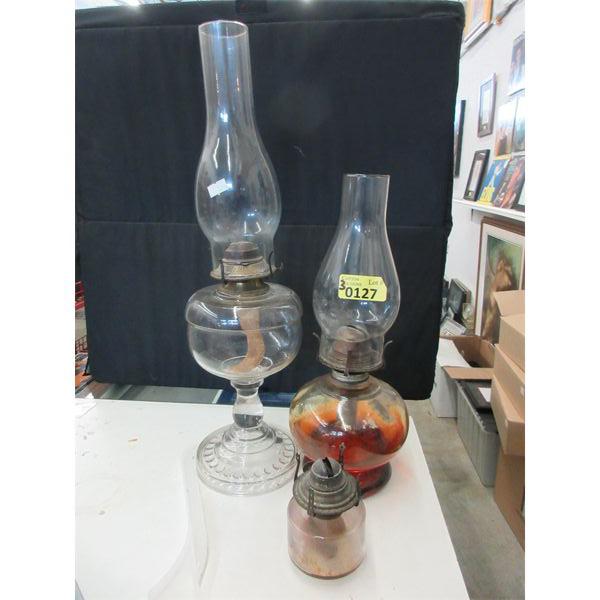 3 Vintage Glass Oil Lamps