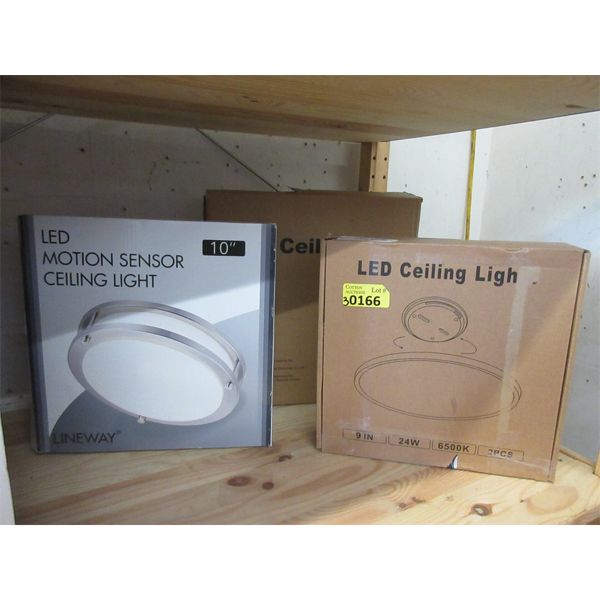 3 Assorted LED Ceiling Lights - 1 is Motion Activated