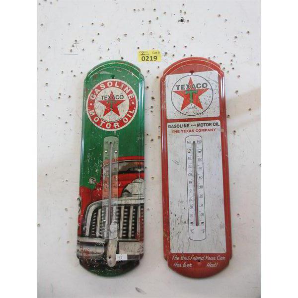 2 New Texaco Metal Wall Thermometers - 5" x 17"