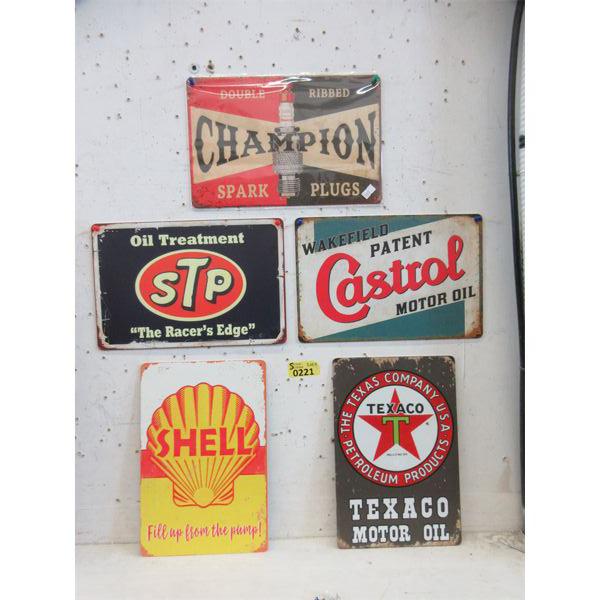 5 New Metal Auto & Gas Theme Wall Signs - 8" x 12"