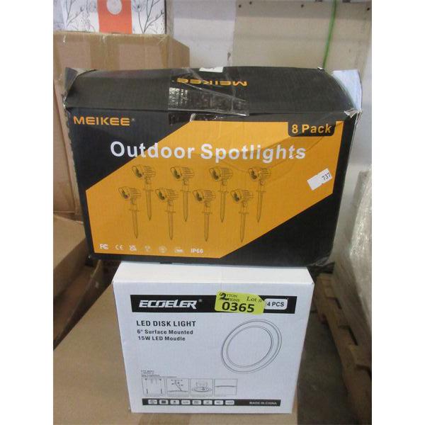 LED Disk Light & Pack of 8 Outdoor Spot Lights