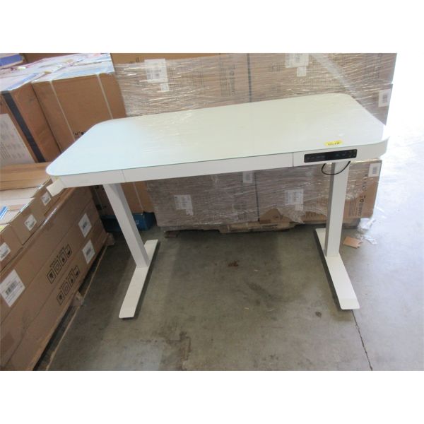 White Air Lift Glass Top Electric Desk - Store Return