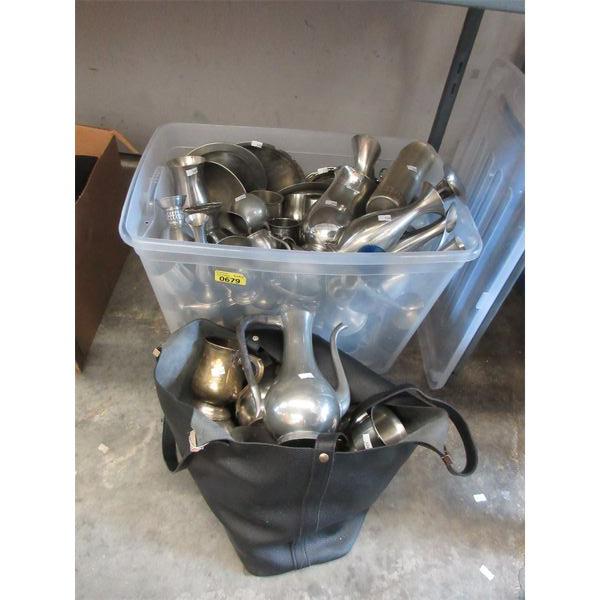 Large Lot of Assorted Pewter & Other Metal Housewares