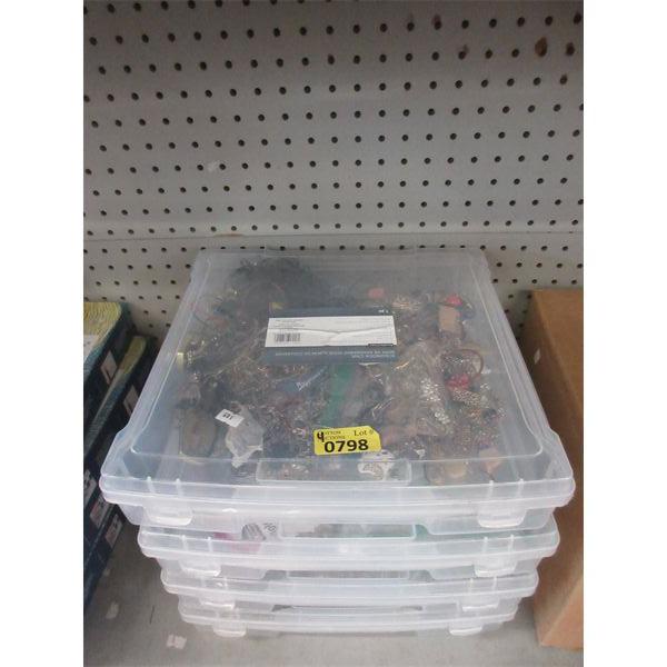 4 Plastic Storage Bins of Assorted Fashion Jewelry 